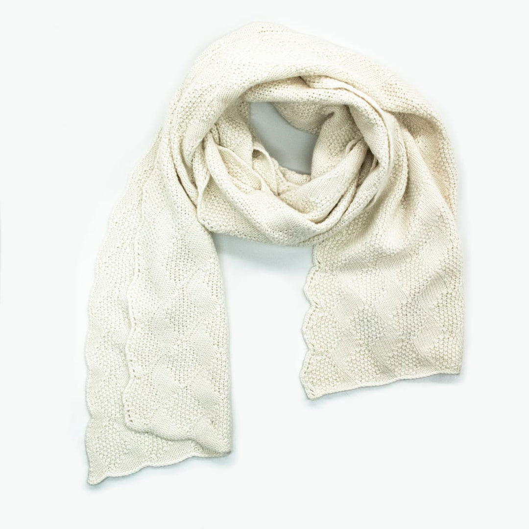 Long Scarf In Geometrical Stitch - White