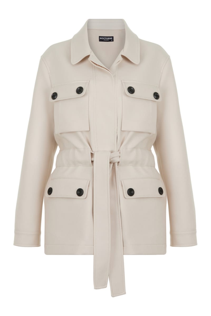 Belted Fluffy Jacket - Ecru