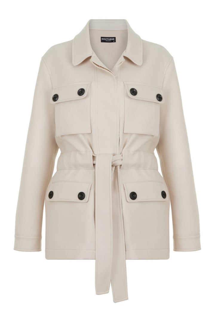 Belted Fluffy Jacket - Ecru