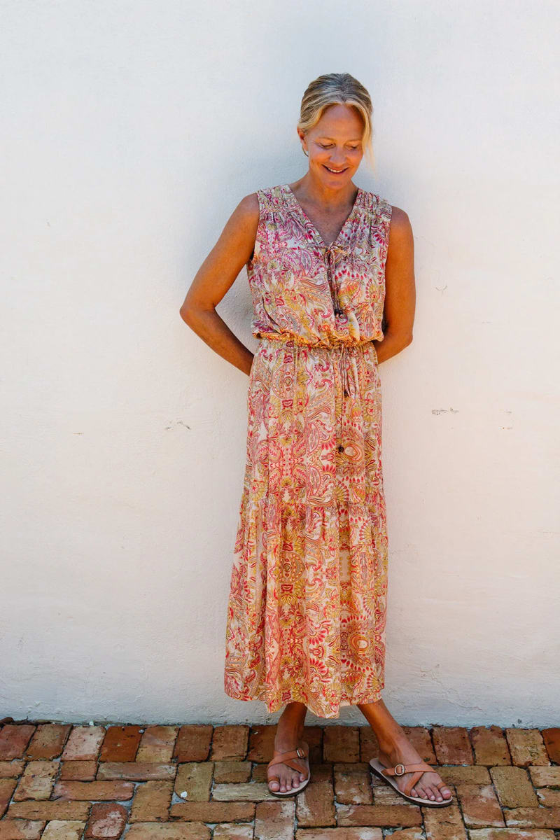 Tia Maxi Dress - Pink Gold Paisley