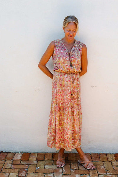 Tia Maxi Dress - Pink Gold Paisley