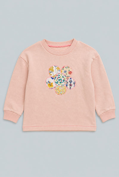Patchwork Crewneck Sweatshirt - Pale Peach