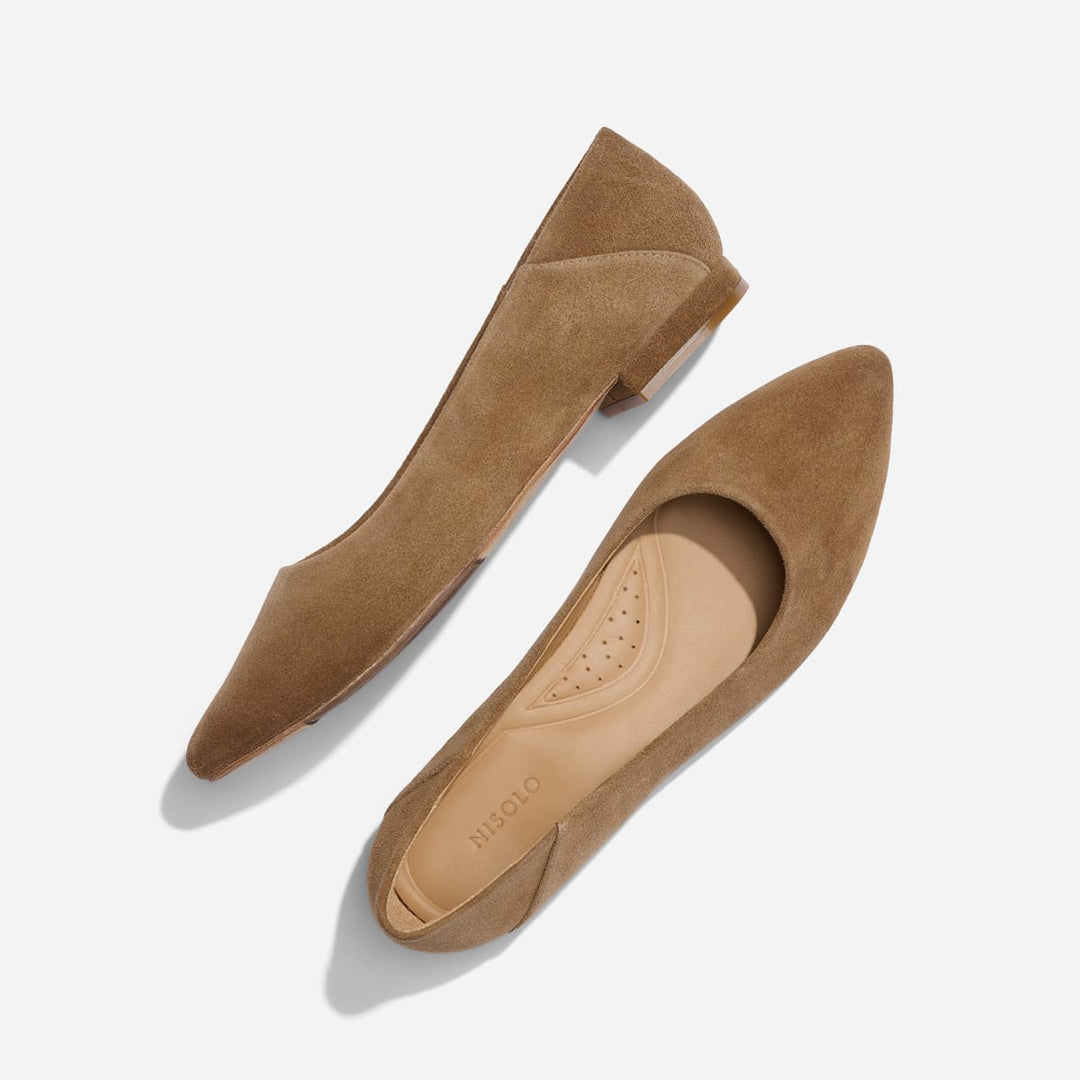 Fina Pointed Toe Flat - Taupe Suede