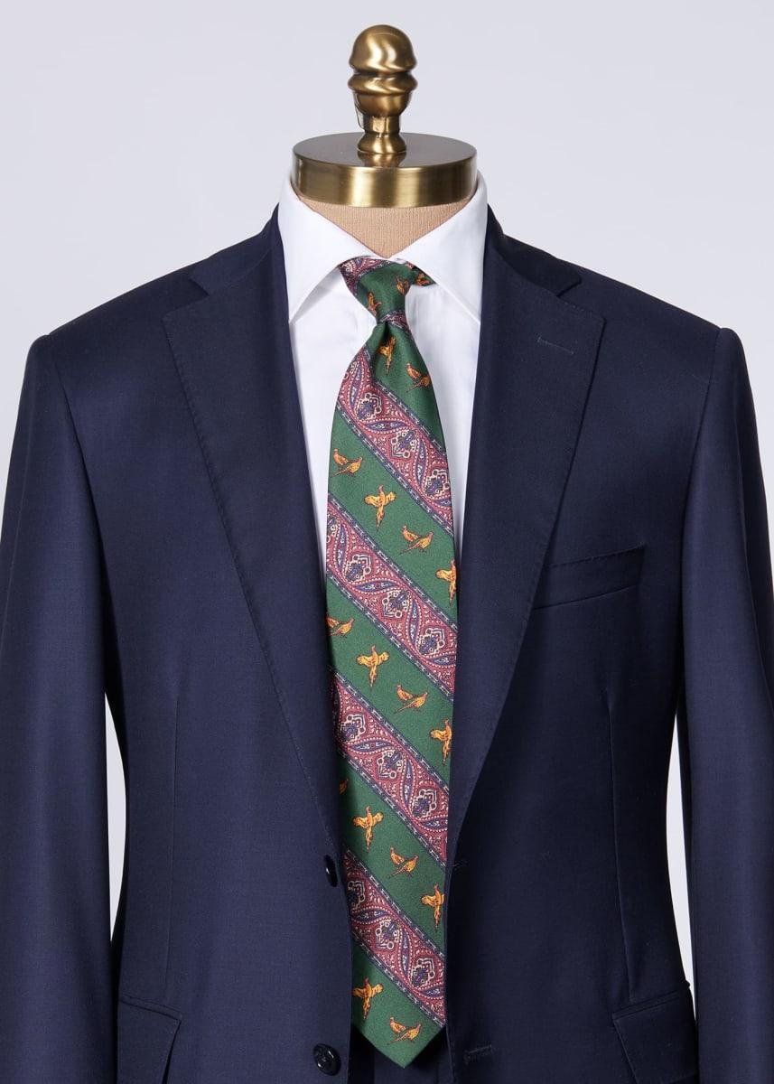 Deco Stripe and Bird Print Tie - Olive