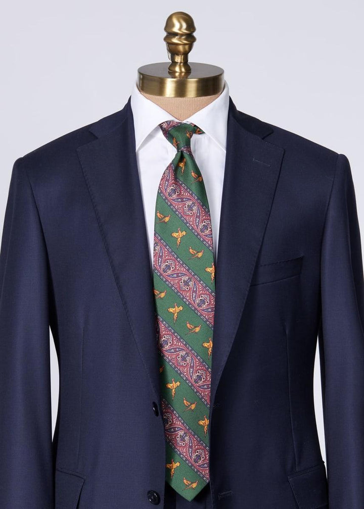 Deco Stripe and Bird Print Tie - Olive