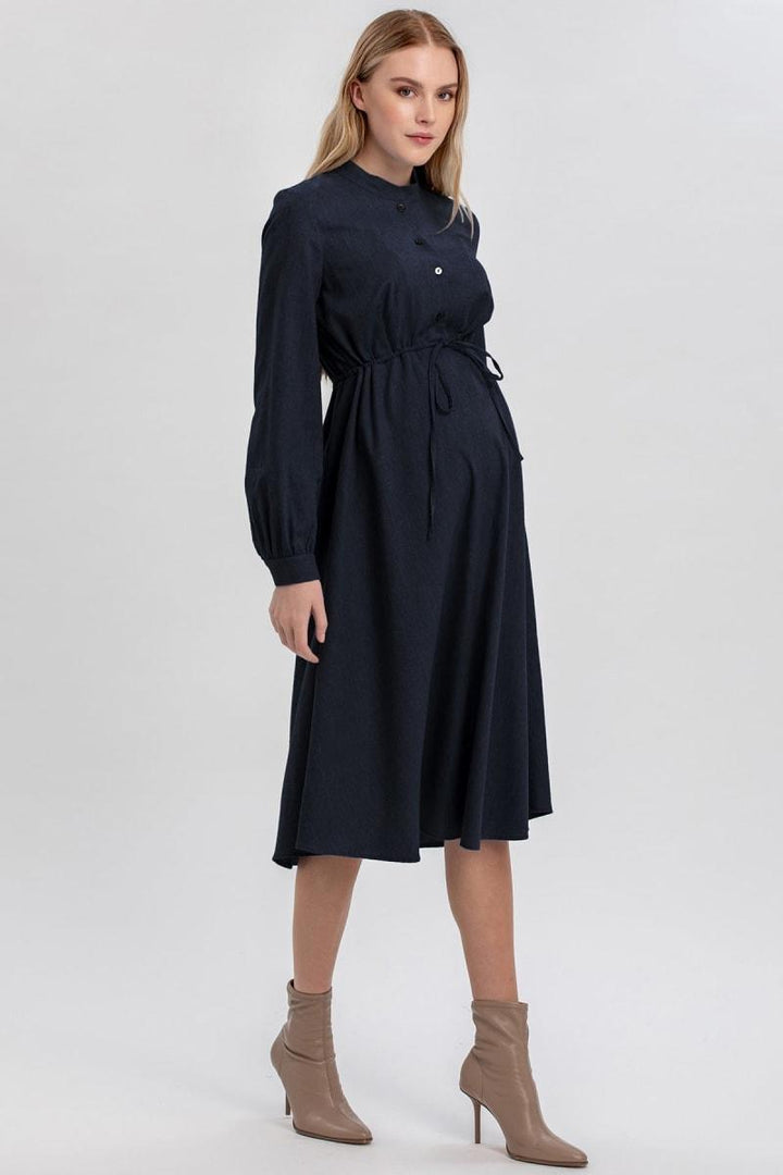 BARBARA Midi Long-Sleeve Maternity Dress - Denim Blue