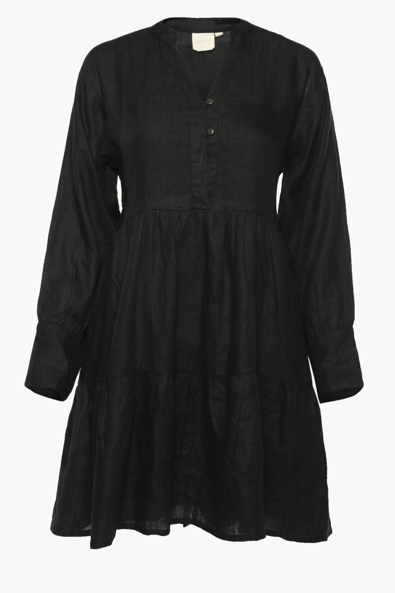 V-Neck Tiered Dress - Black