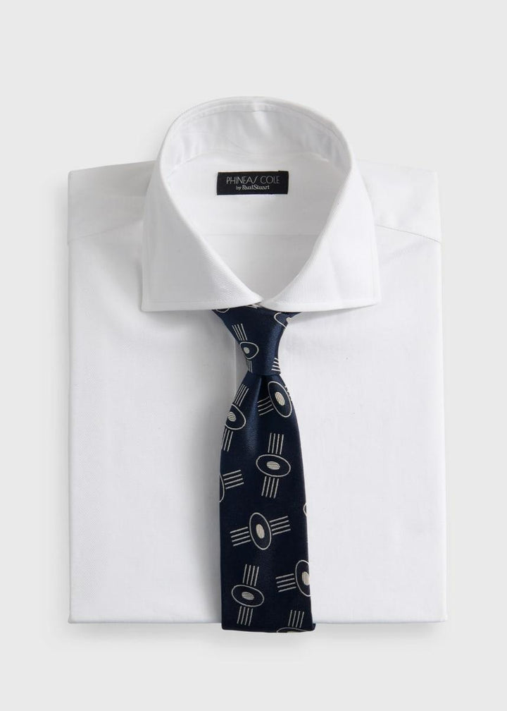 Silk Deco Oval Tie - Navy