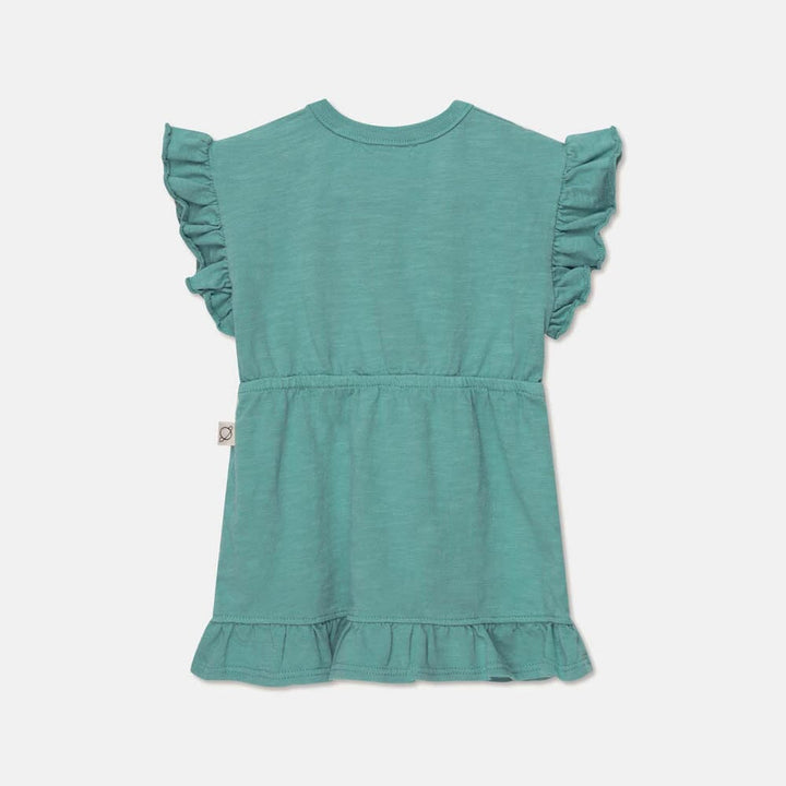 Slub Ruffle Dress - Green Dresses + Skirts My Little Cozmo 