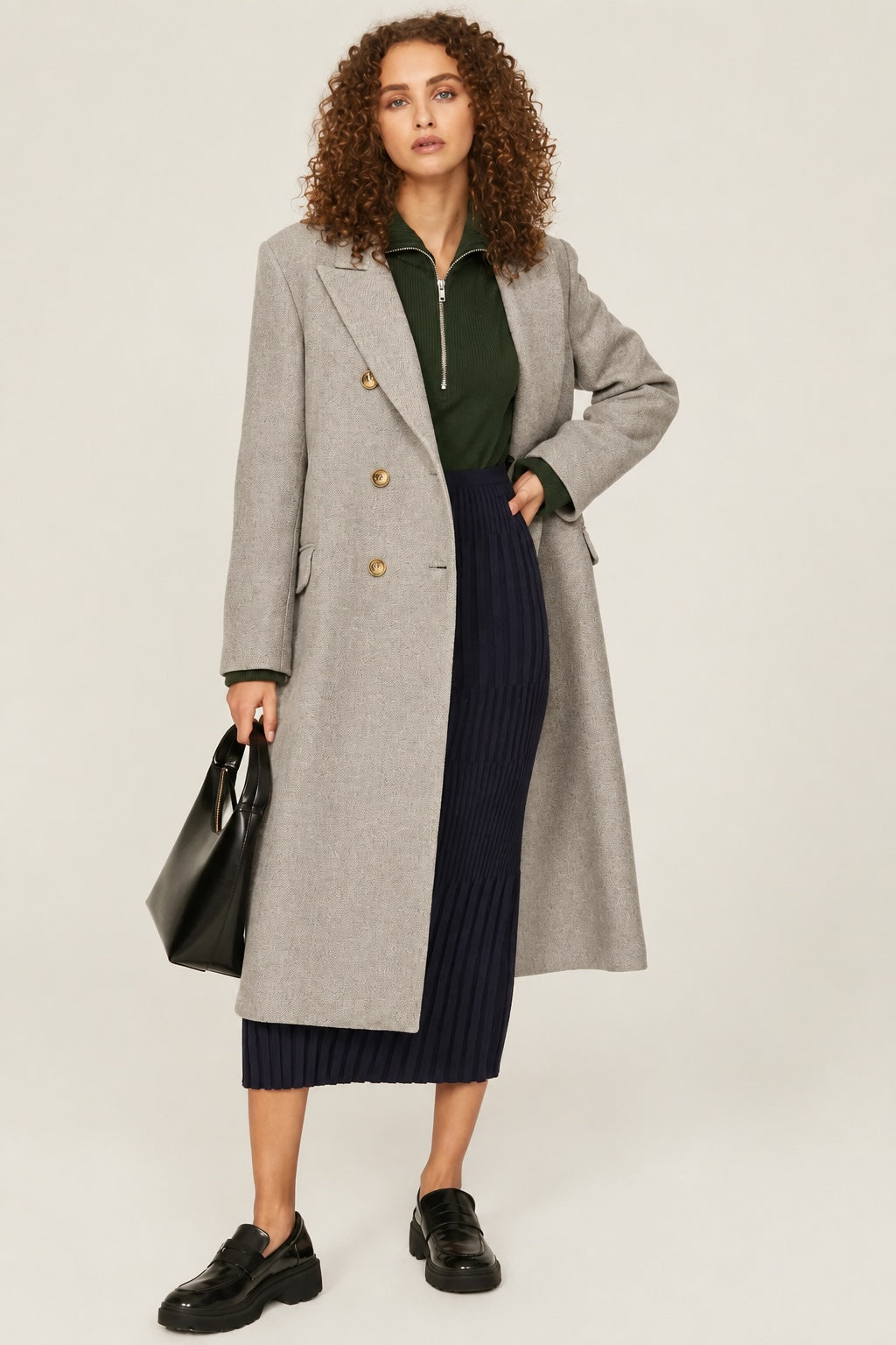 Double Breasted Coat - Gray Taupe