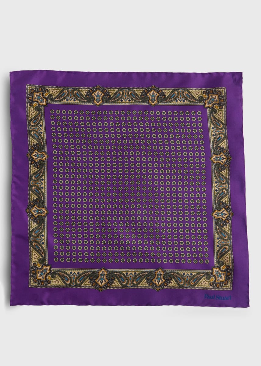 Silk Medallion Paisley Pocket Square - Purple