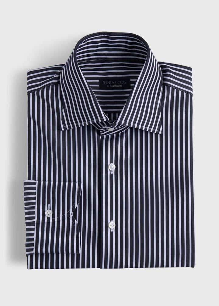 Phineas Cole Stripe Cotton Dress Shirt - Black/White - Dress Shirt