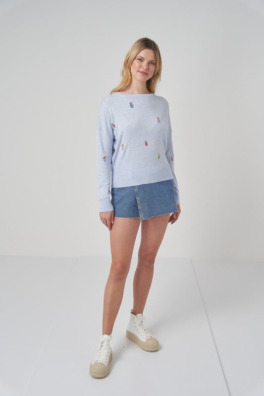 Pineapple Embroidery Sweat - Blue Foam