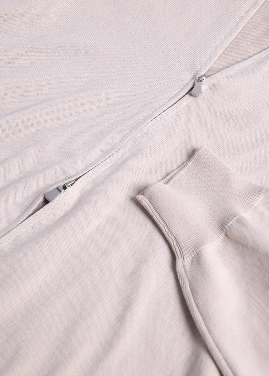Cotton Double Zip Cardigan - Stone