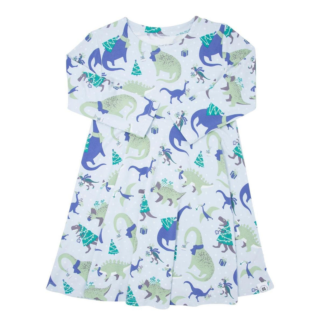 Swirly Girl Dress - Holiday Dinos