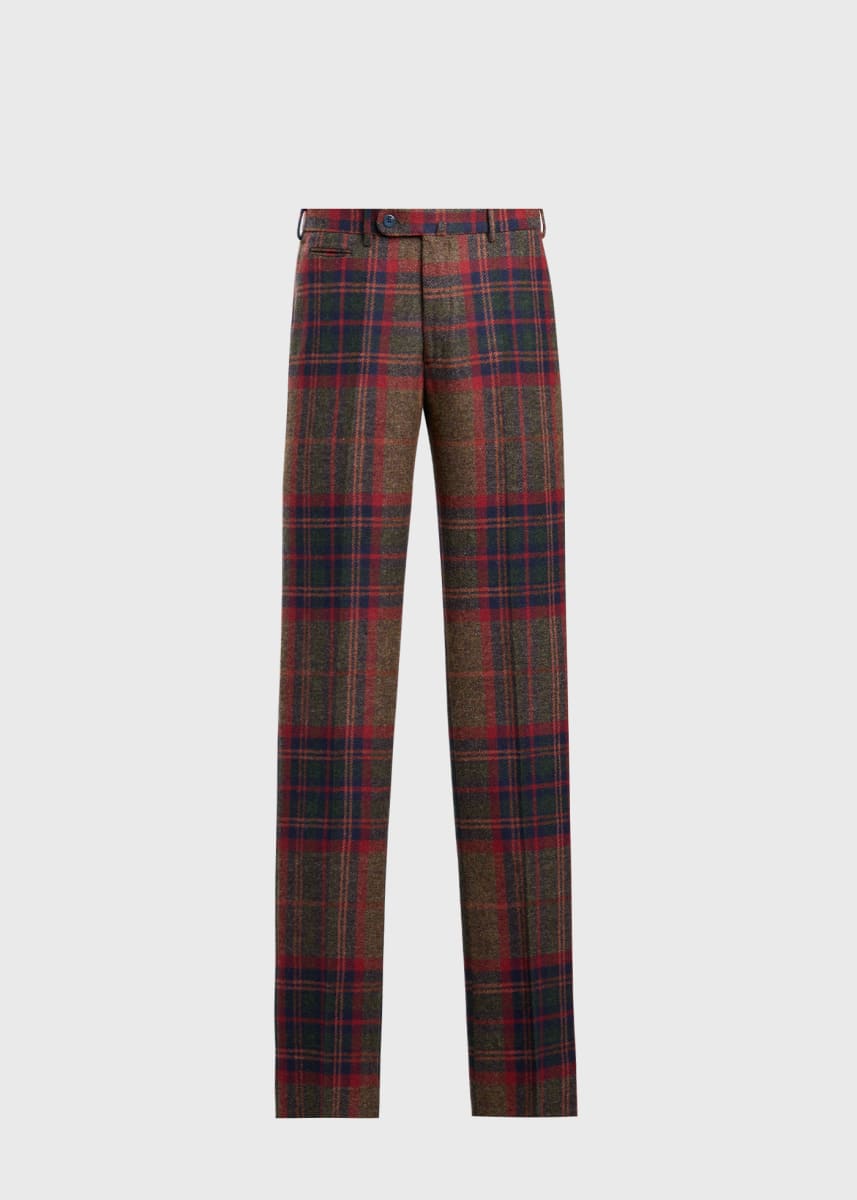 Shetland Wool Plaid Dress Trouser - Red/Green