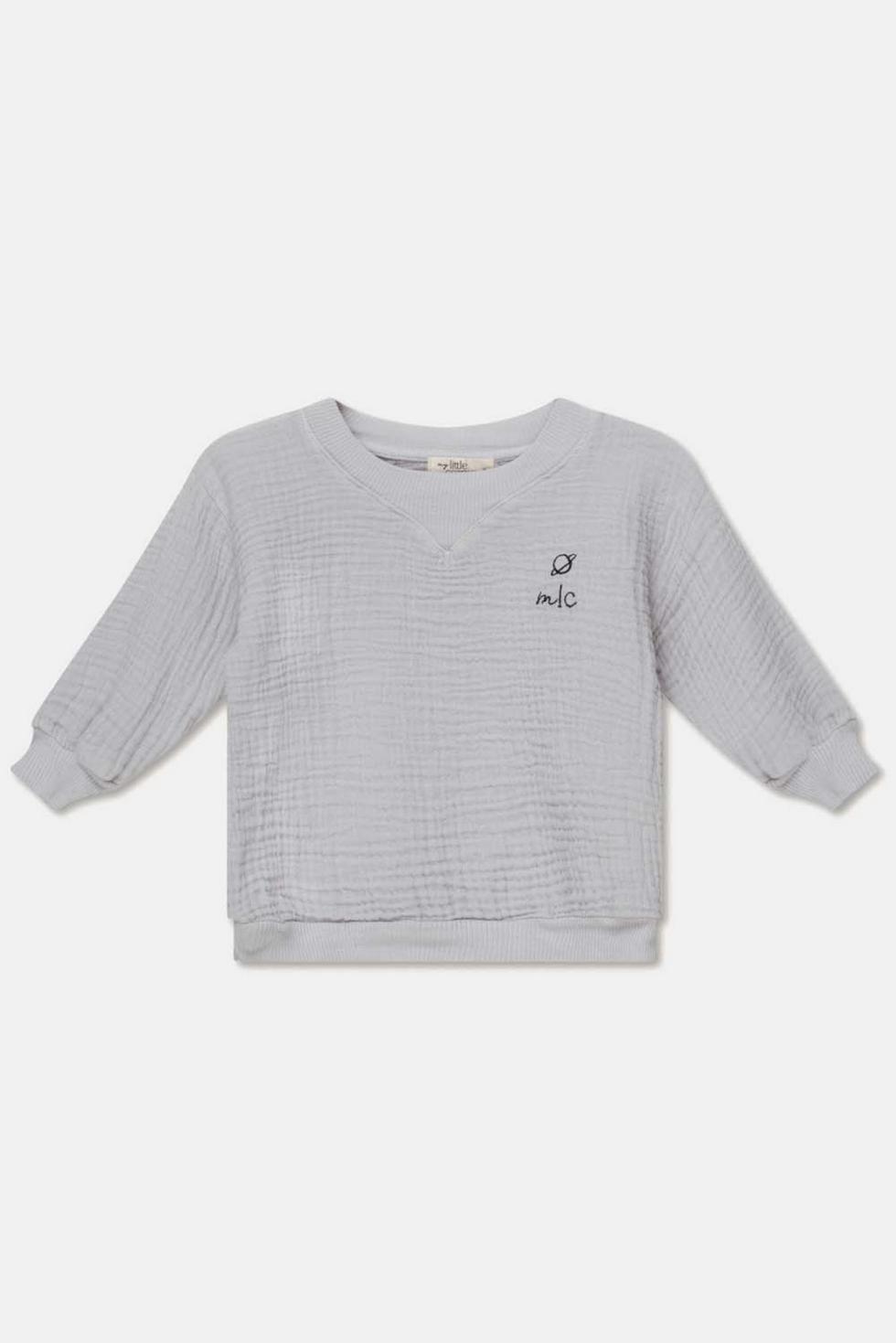 Gauze embroidered baby shirt - Soft grey