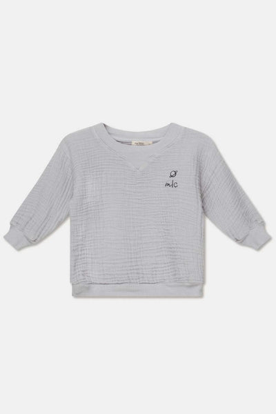Gauze embroidered baby shirt - Soft grey