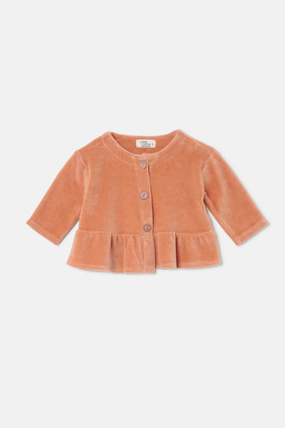 Velour Flounce Baby Jacket - Pink