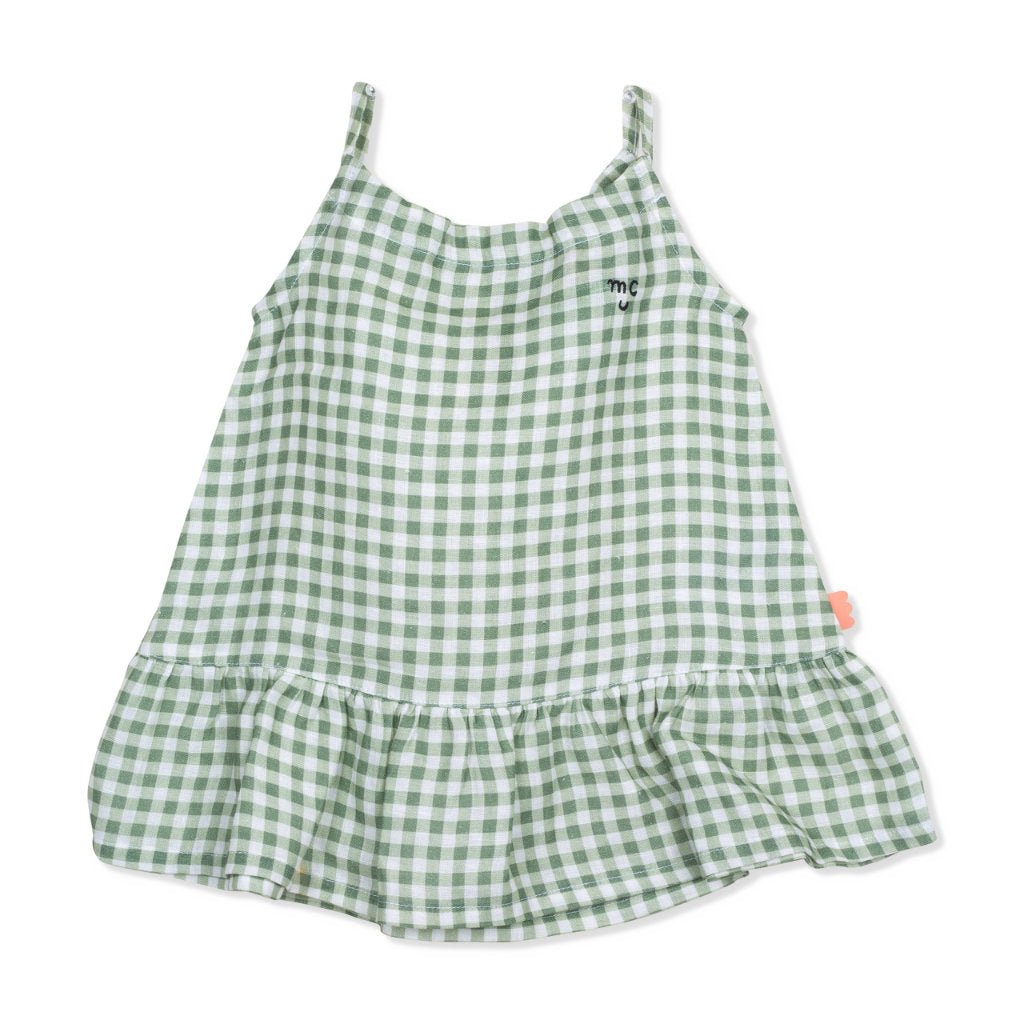 Gingham Kid Linen Dress - Sage Gingham