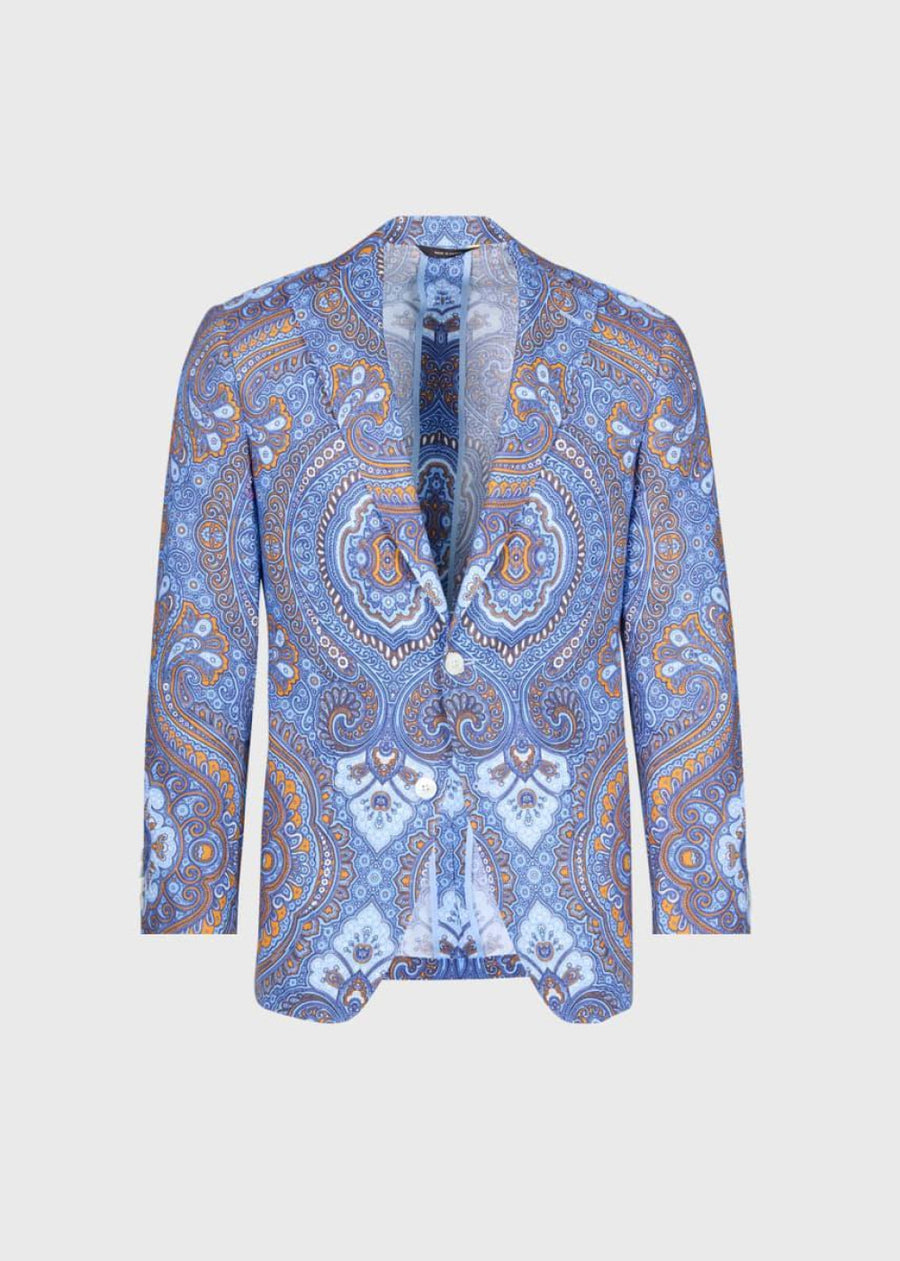 Paisley Linen Jacket - Blue/Orange - Blazer