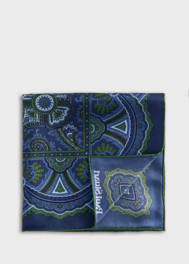 Paisley Print Pocket Square - Olive - ONE SIZE - Pocket Square