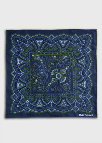 Paisley Print Pocket Square - Olive - ONE SIZE - Pocket Square