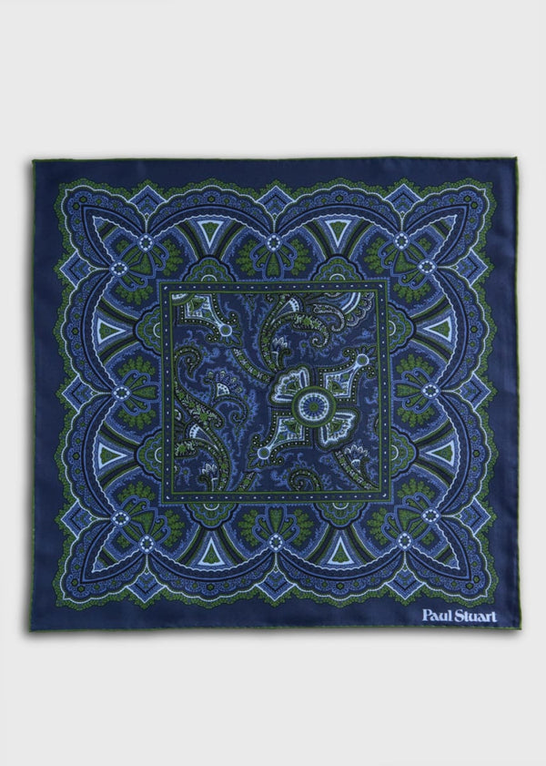 Paisley Print Pocket Square - Olive - ONE SIZE - Pocket Square