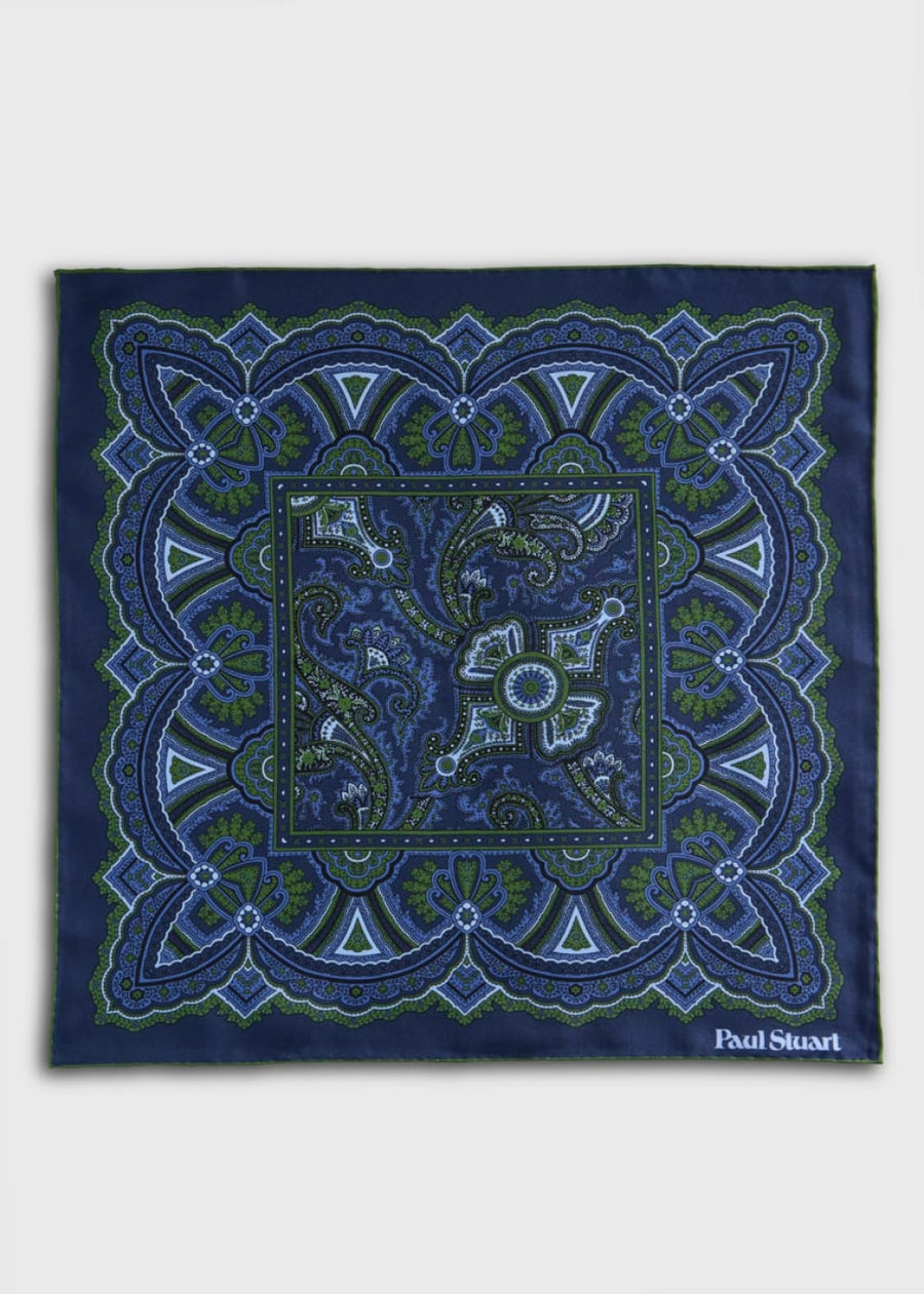Paisley Print Pocket Square - Olive - ONE SIZE - Pocket Square