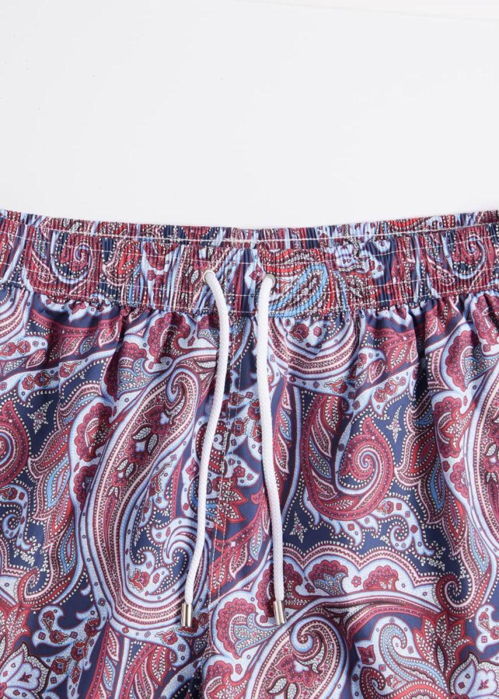 Paisley Print Swim Trunk - Blue/Red - S (38) - Swim Trunk