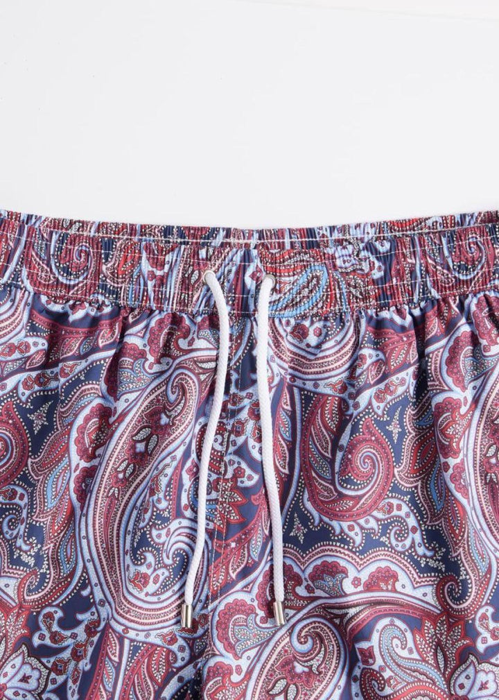 Paisley Print Swim Trunk - Blue/Red - S (38) - Swim Trunk