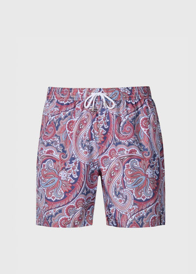 Paisley Print Swim Trunk - Blue/Red - S (38) - Swim Trunk
