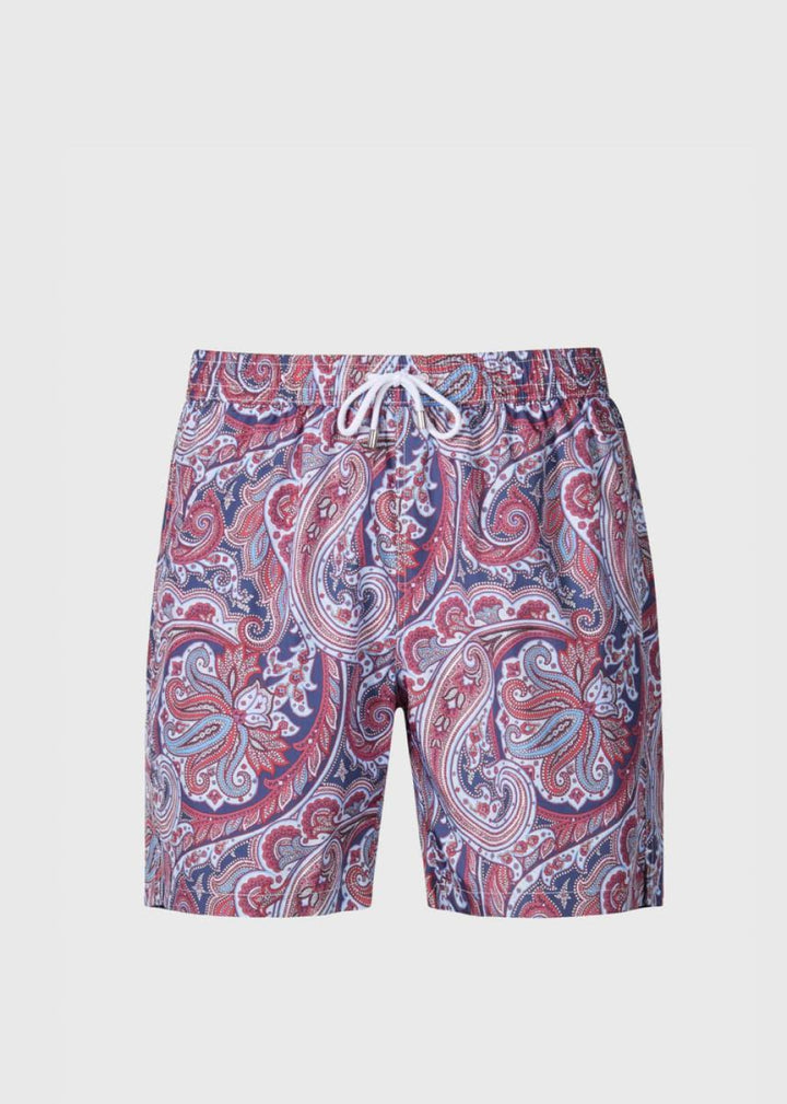 Paisley Print Swim Trunk - Blue/Red - S (38) - Swim Trunk