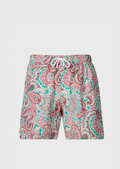 Paisley Print Swim Trunk - Green/Red - Swim Trunk