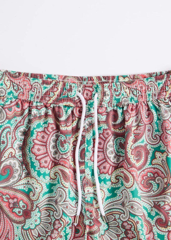 Paisley Print Swim Trunk - Green/Red - Swim Trunk