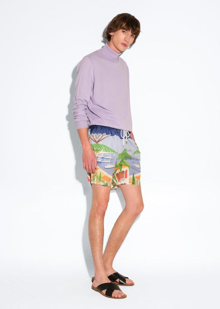 Palm Tree and Lake Scene Swim Trunk - Multi - Swim Trunk