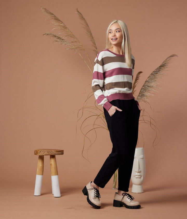 Palmer Sweater - Deep Mauve Stripe - Sweater