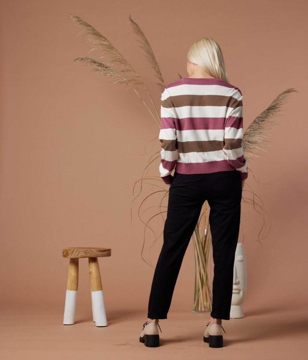Palmer Sweater - Deep Mauve Stripe - Sweater