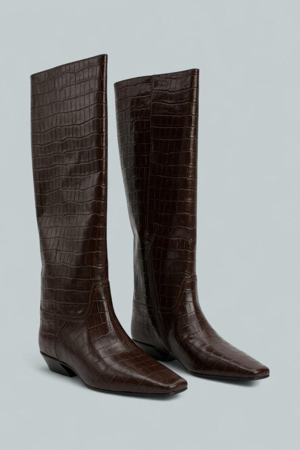 Passo Knee High Boots - Brown Crocodile - 8.5 - Boots