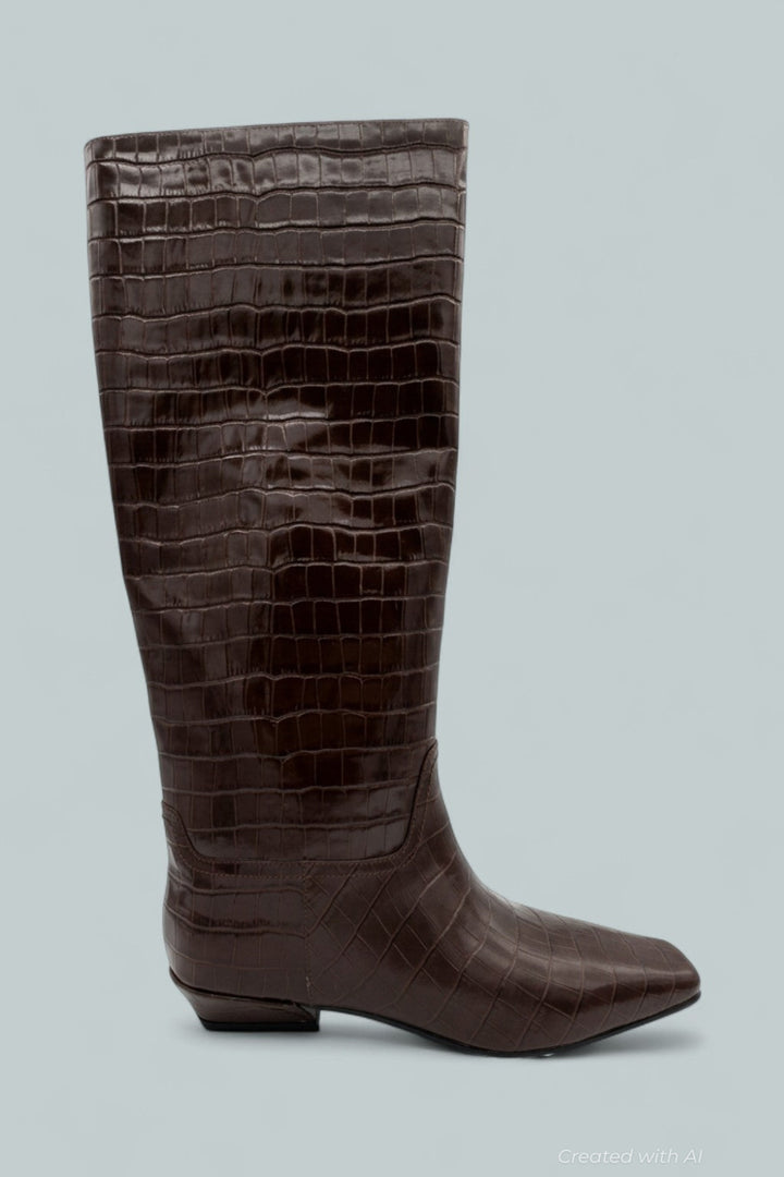 Passo Knee High Boots - Brown Crocodile - 8.5 - Boots