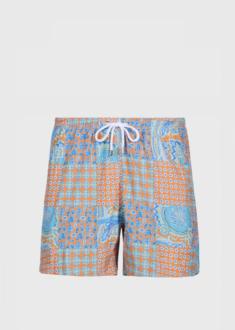 Patchwork Print Swim Trunk - Orange - Swim Trunk