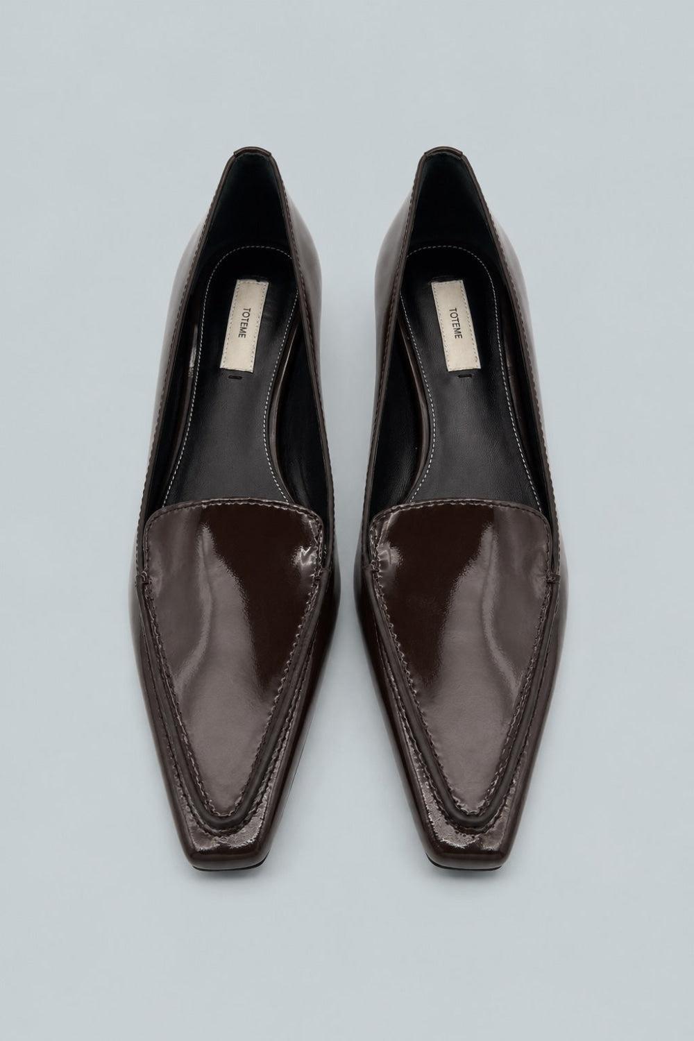 Patent Loafer Pumps - Dark Brown - 9 - Loafers