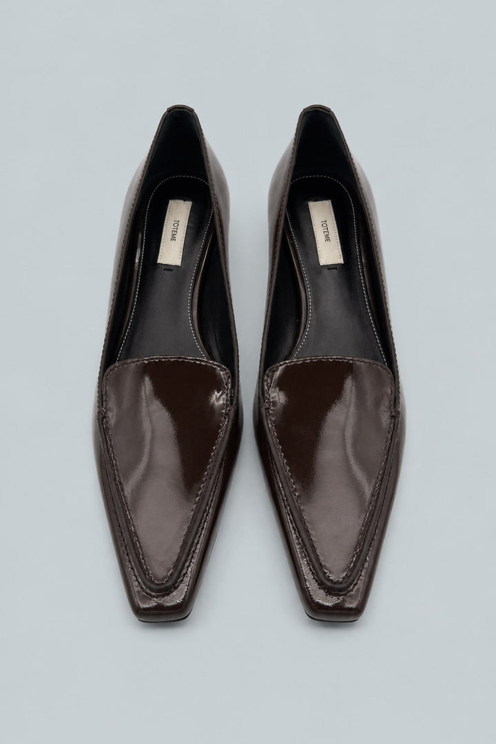 Patent Loafer Pumps - Dark Brown - 9 - Loafers
