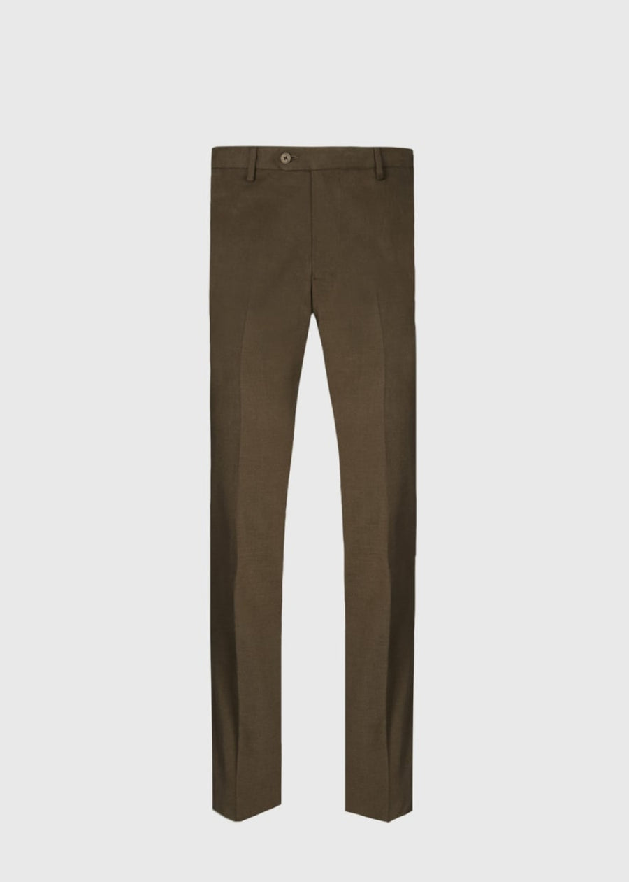 Paul Stuart Suede Trimmed Brushed Cotton Trouser - Chocolate Brown - Trouser