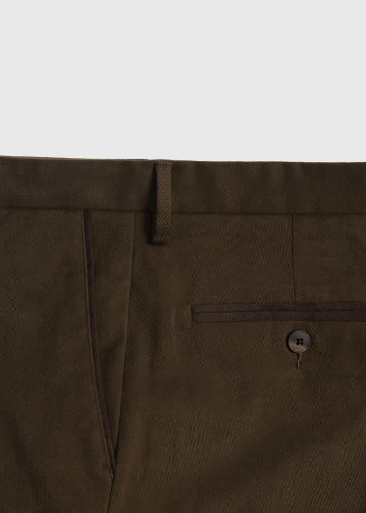 Paul Stuart Suede Trimmed Brushed Cotton Trouser - Chocolate Brown - Trouser