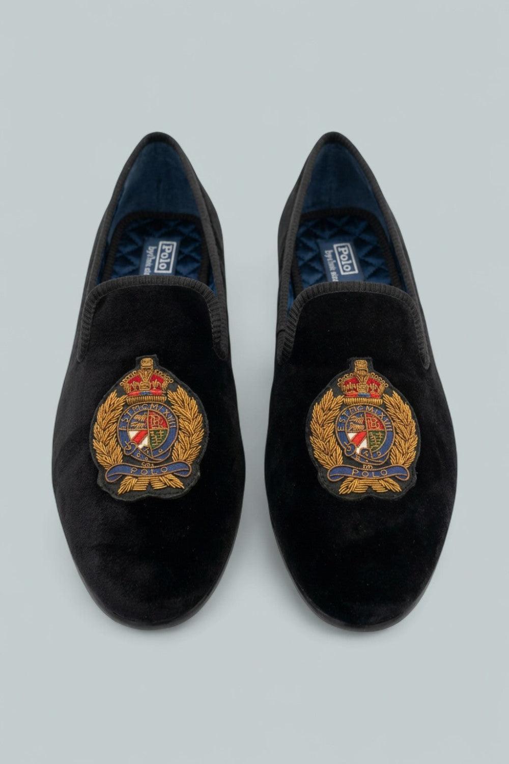 Paxton Crest Velvet Slipper - Black - 10.5 - Loafers