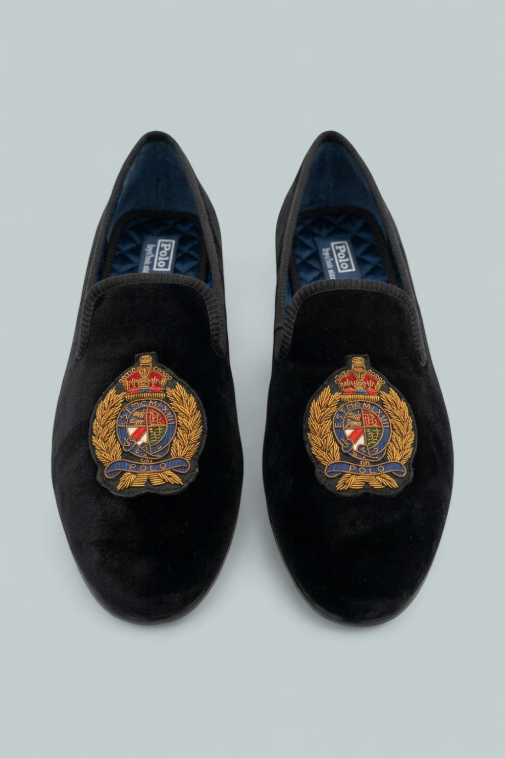 Paxton Crest Velvet Slipper - Black - Loafers