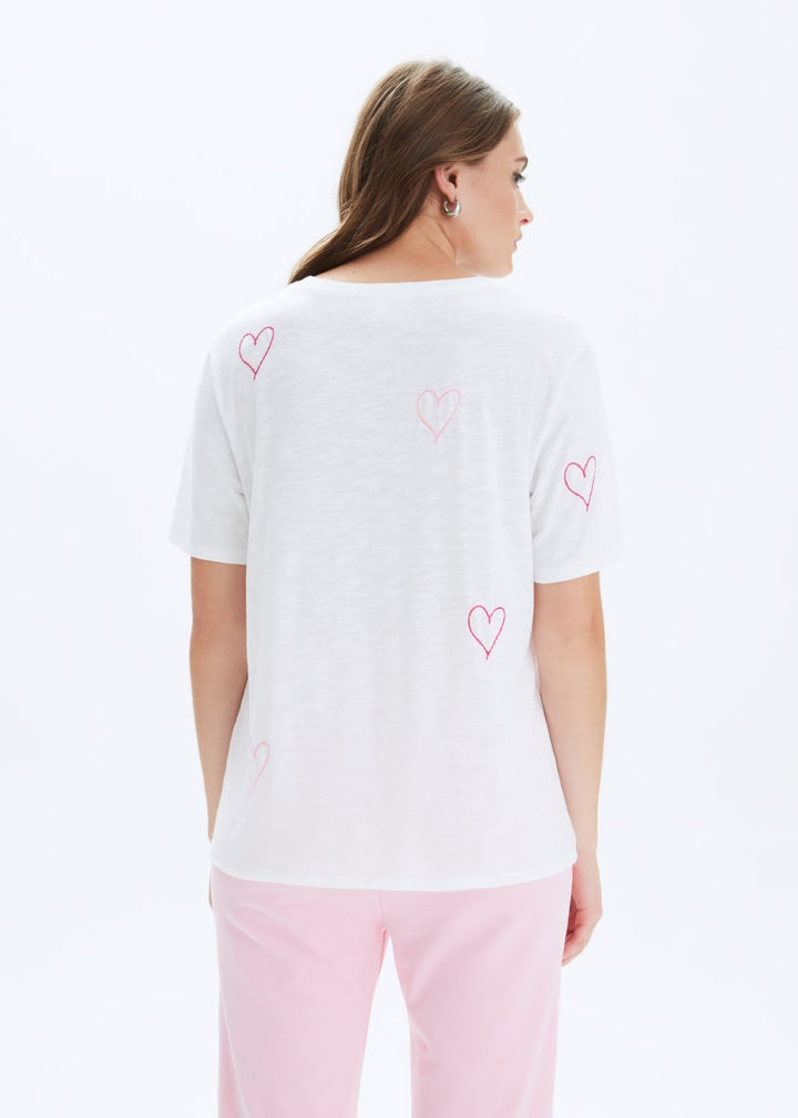 Heart Stitch Wide T-Shirt - White