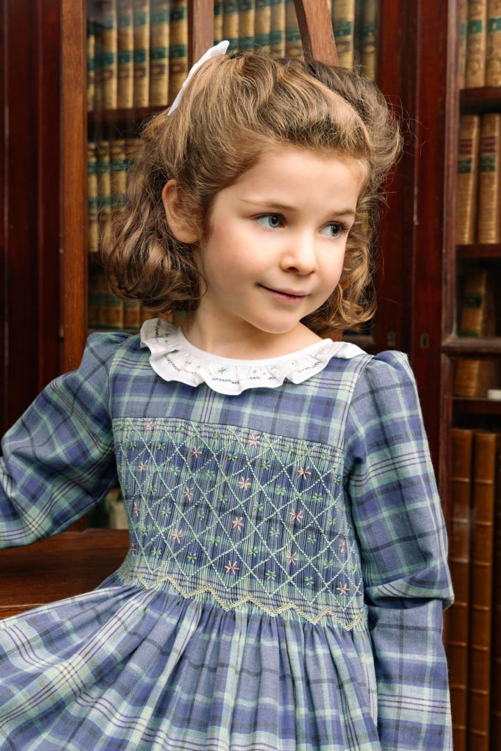 Heidi Tartan Smocked Dress - Plaid/Blue/Navy/Green