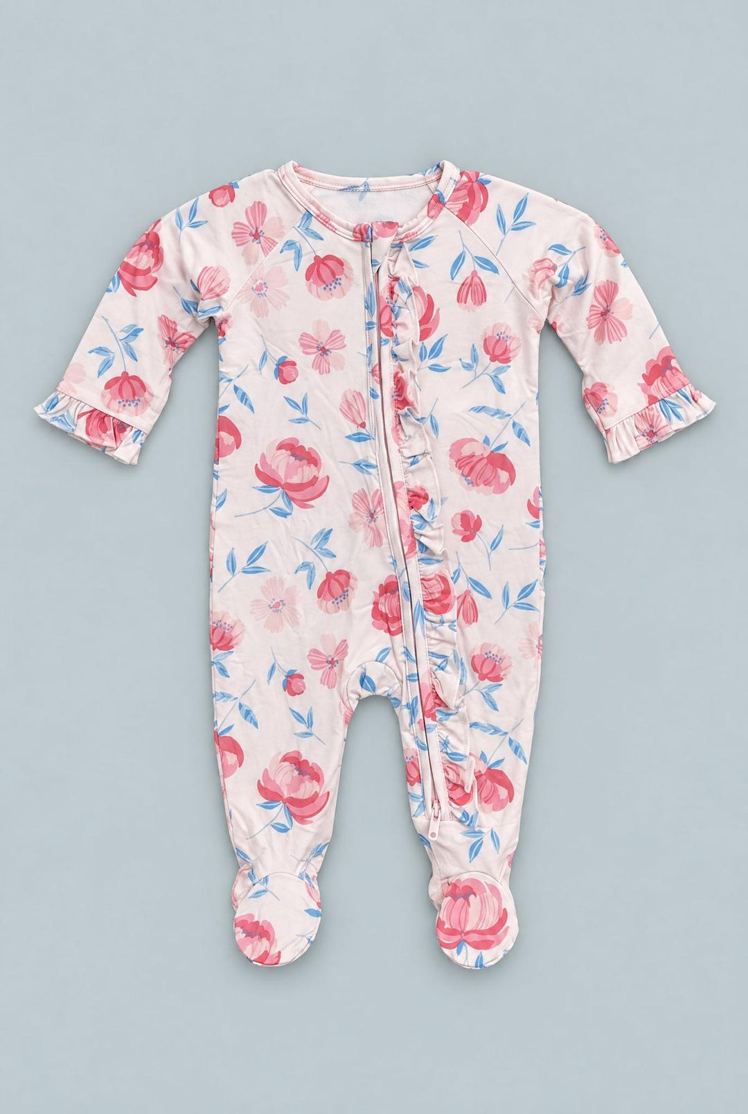 Ruffle Footie - Peony Pink